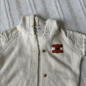 Celine Ivory Knit Cardigan with Emblem